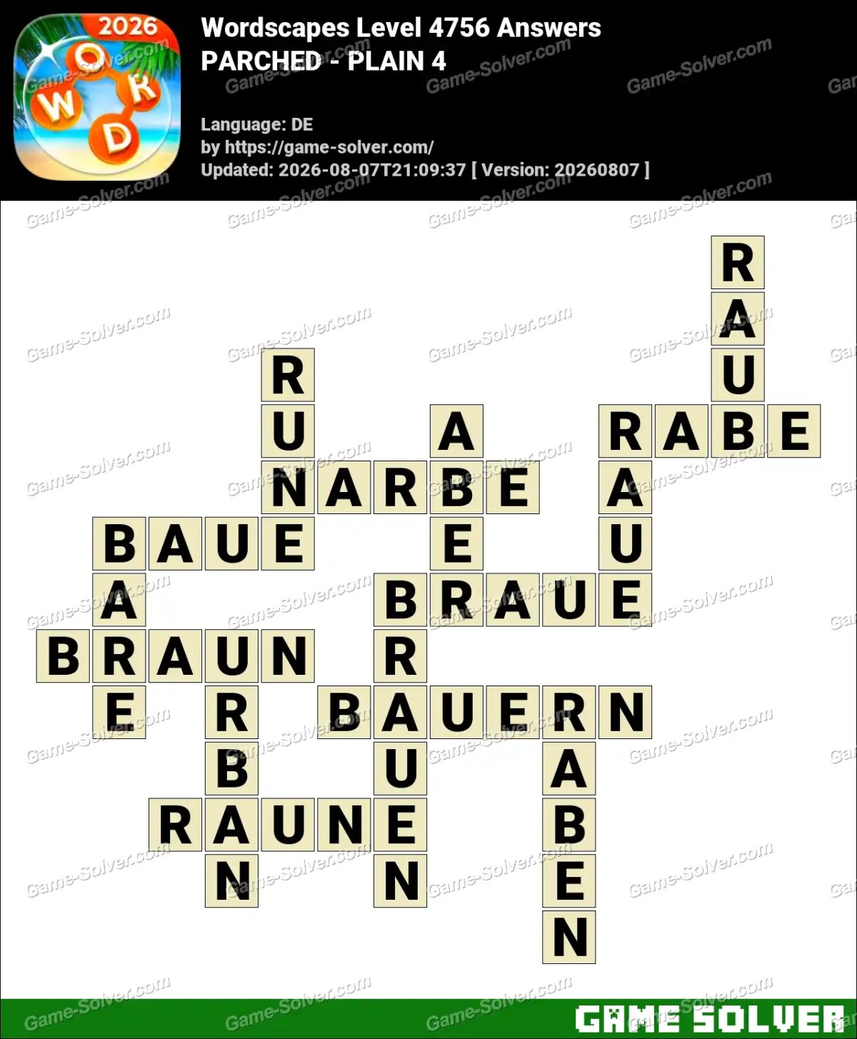 Wordscapes Deutsche Level 4756 Answers — PARCHED - PLAIN 4