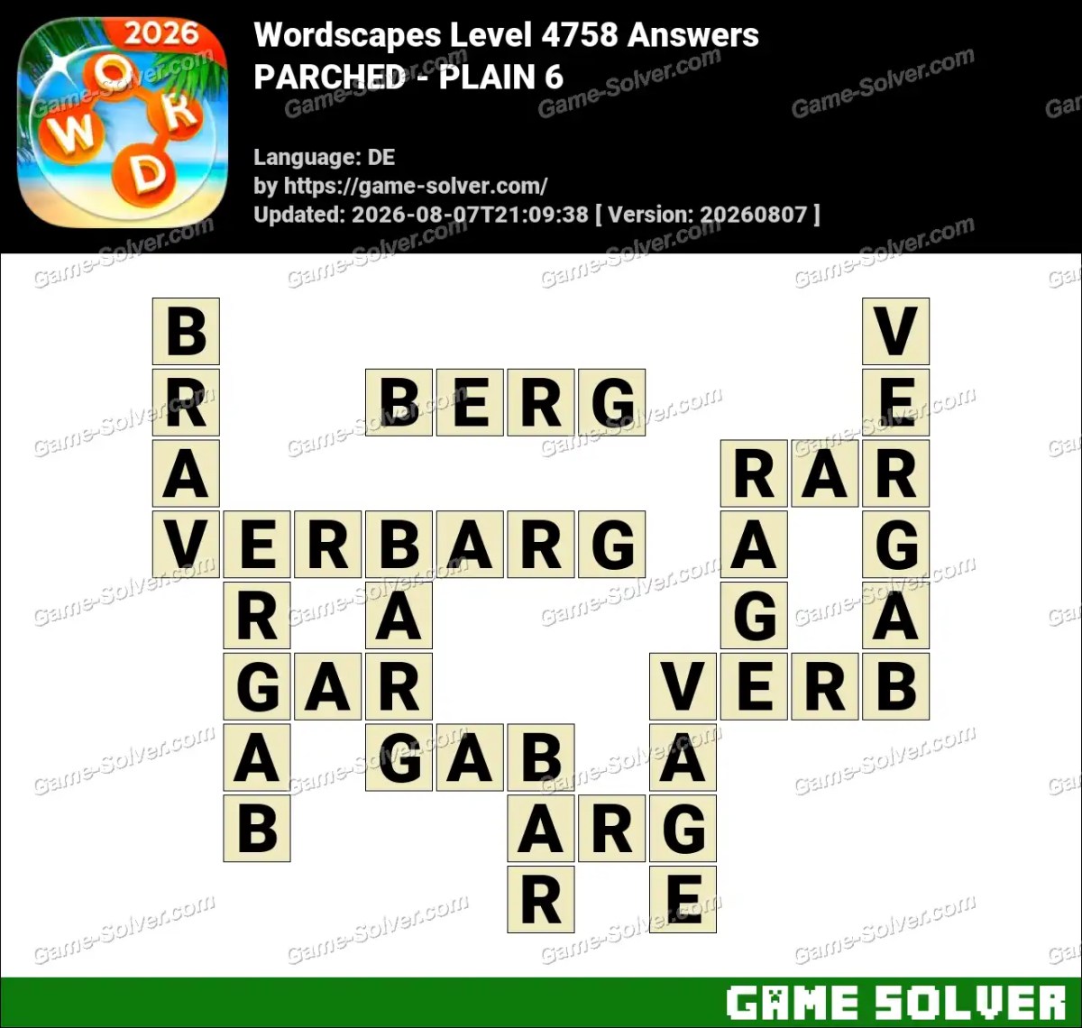 Wordscapes Deutsche Level 4758 Answers — PARCHED - PLAIN 6