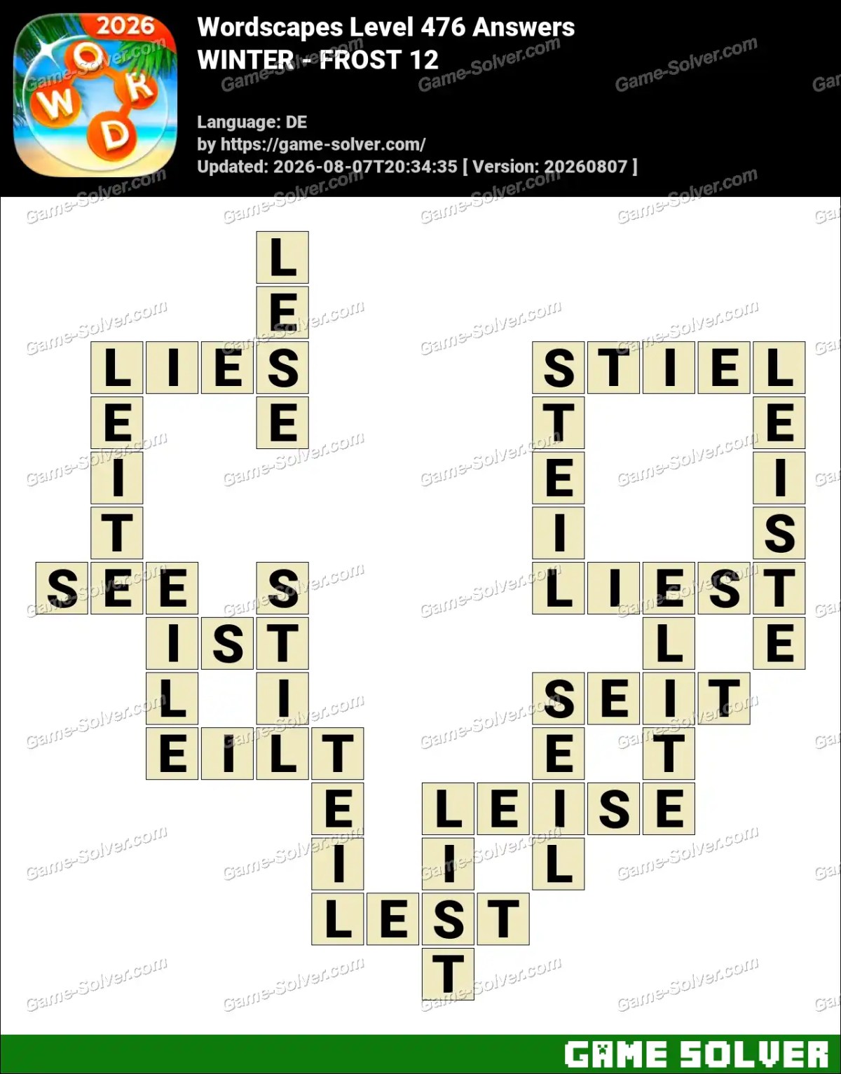 Wordscapes Deutsche Level 476 Answers — WINTER - FROST 12 Wordscapes Deutsche Level 476 Answers — WINTER - FROST 12