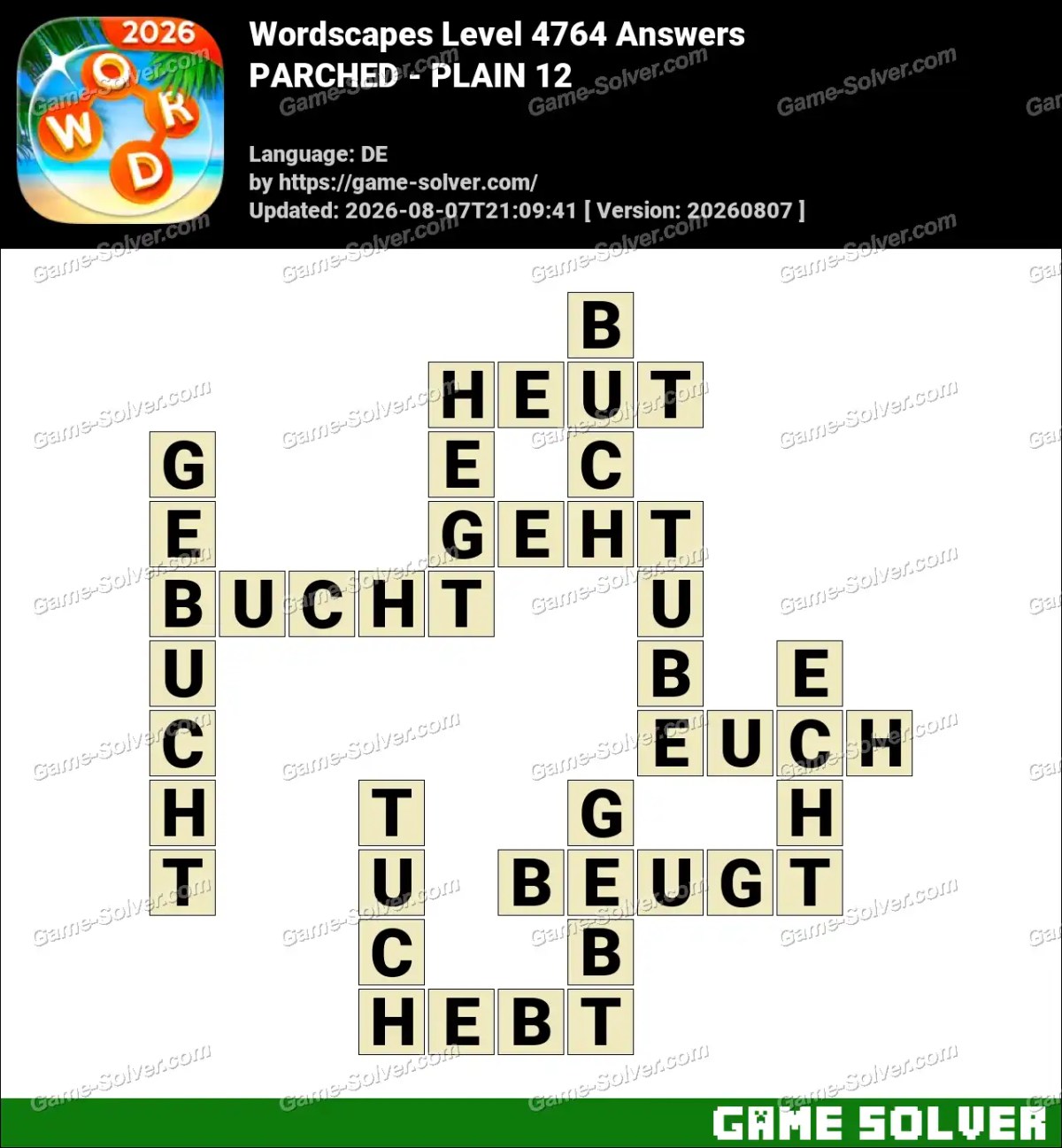 Wordscapes Deutsche Level 4764 Answers — PARCHED - PLAIN 12