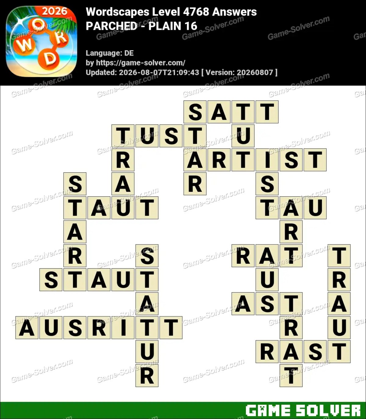 Wordscapes Deutsche Level 4768 Answers — PARCHED - PLAIN 16