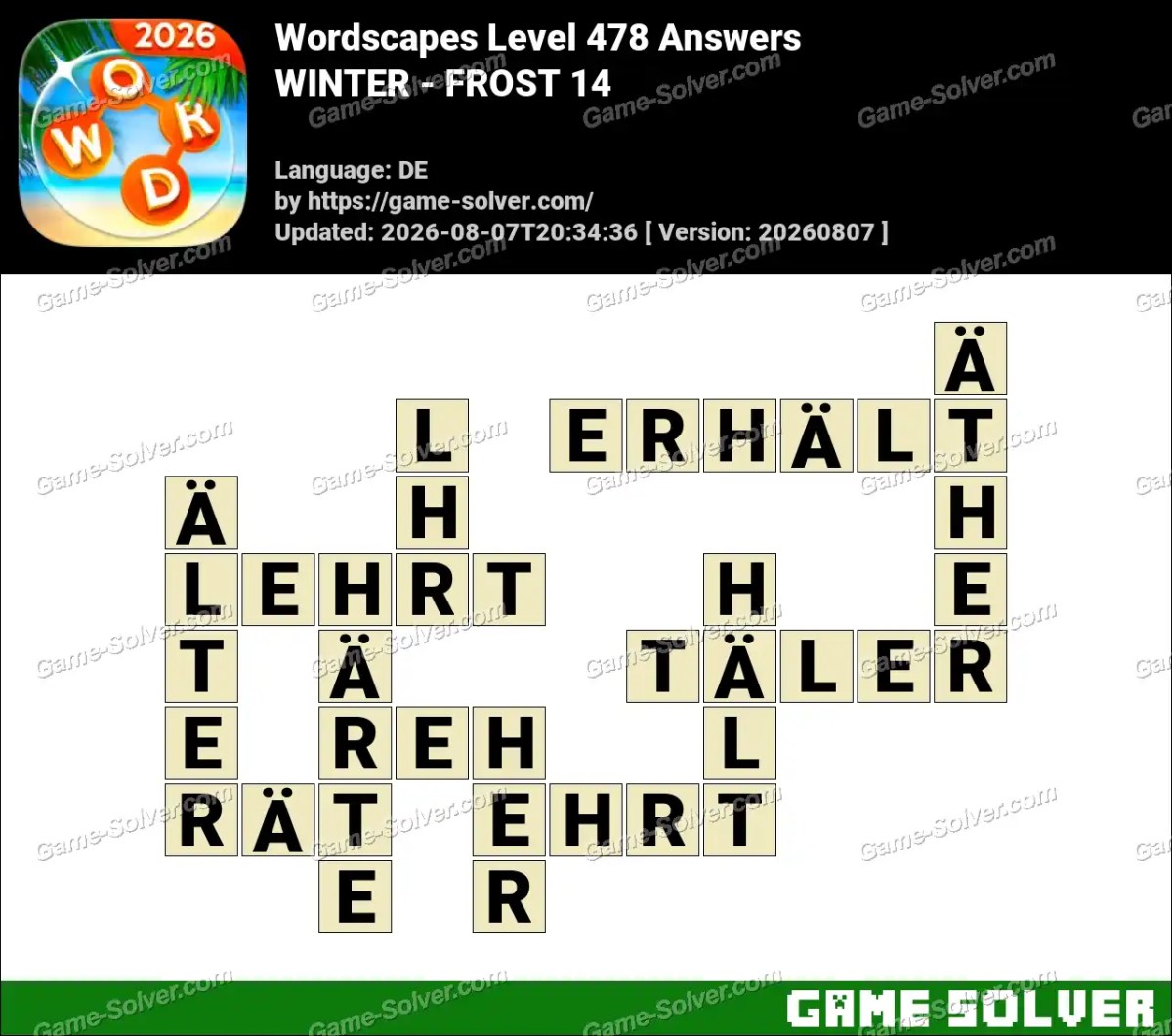 Wordscapes Deutsche Level 478 Answers — WINTER - FROST 14 Wordscapes Deutsche Level 478 Answers — WINTER - FROST 14