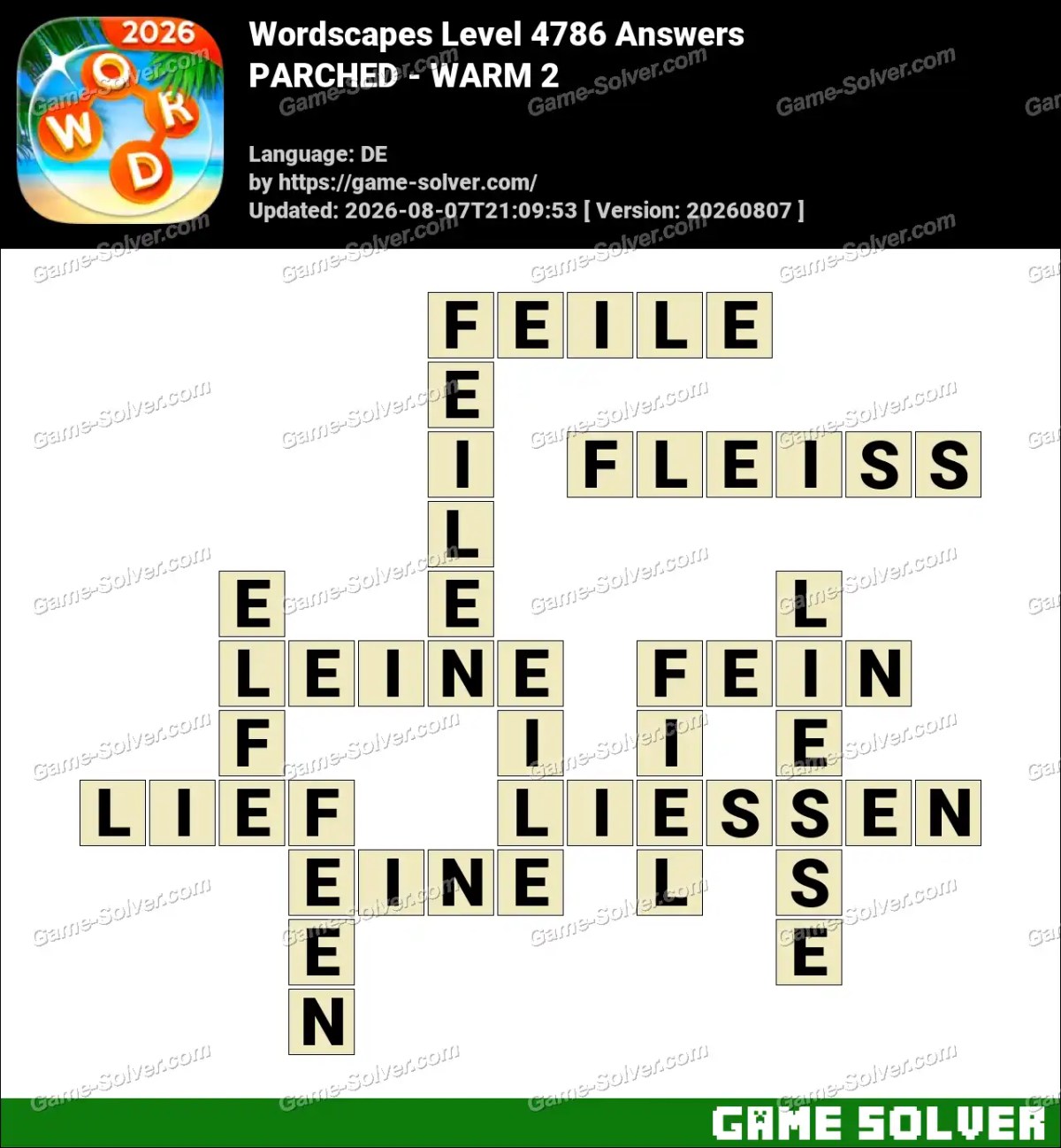 Wordscapes Deutsche Level 4786 Answers — PARCHED - WARM 2