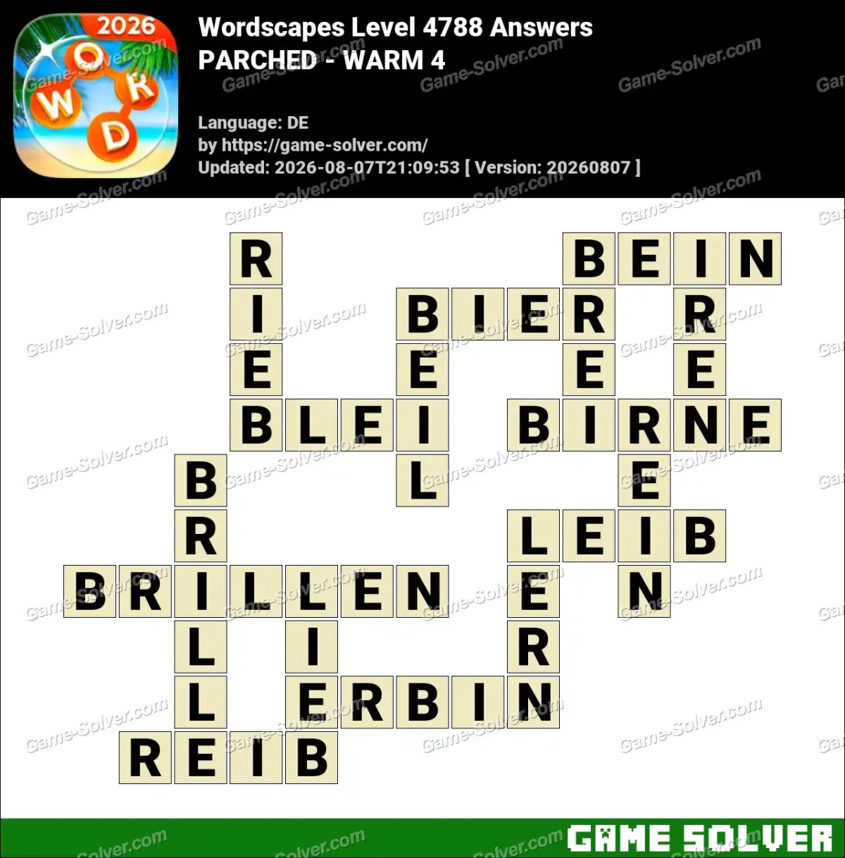 Wordscapes Deutsche Level 4788 Answers — PARCHED - WARM 4