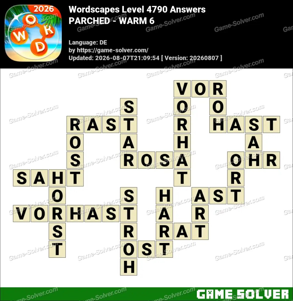 Wordscapes Deutsche Level 4790 Answers — PARCHED - WARM 6
