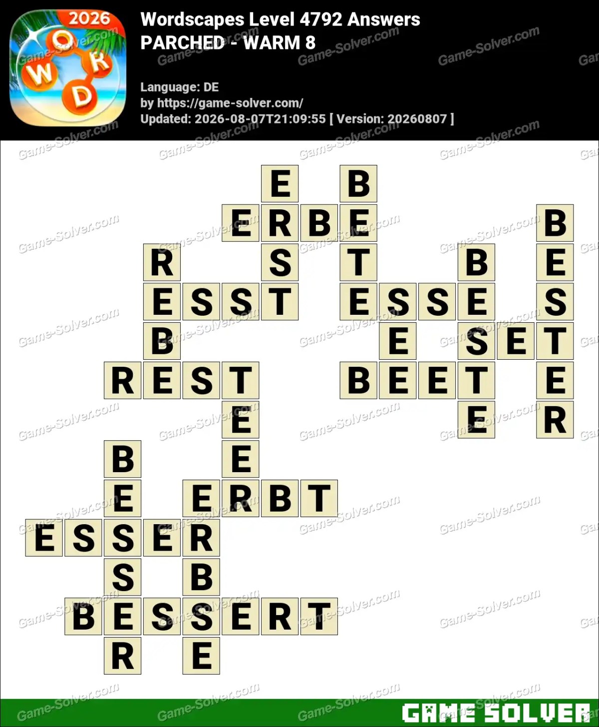 Wordscapes Deutsche Level 4792 Answers — PARCHED - WARM 8