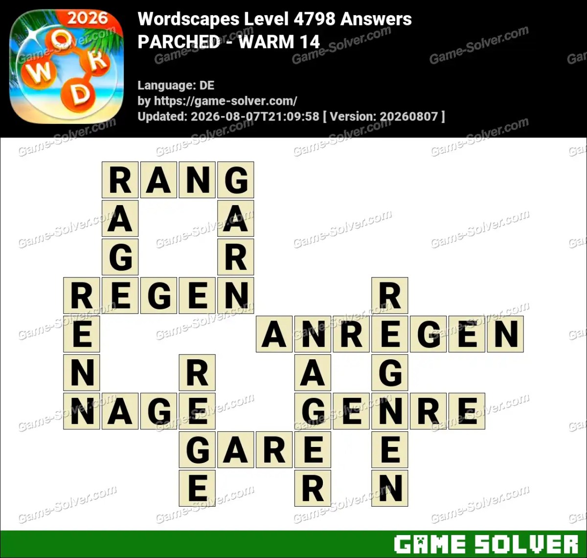 Wordscapes Deutsche Level 4798 Answers — PARCHED - WARM 14