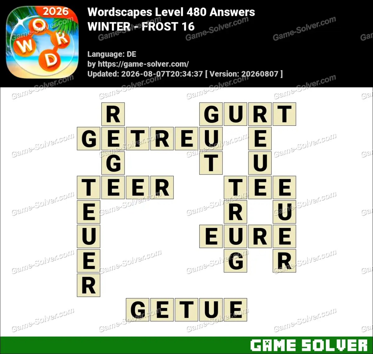 Wordscapes Deutsche Level 480 Answers — WINTER - FROST 16 Wordscapes Deutsche Level 480 Answers — WINTER - FROST 16
