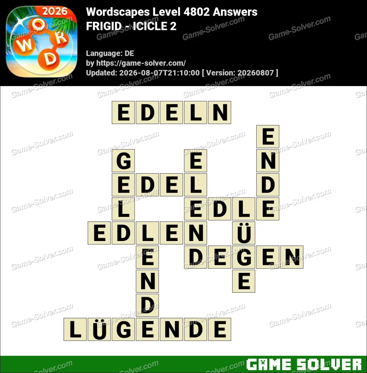 Wordscapes Deutsche Level 4802 Answers — FRIGID - ICICLE 2