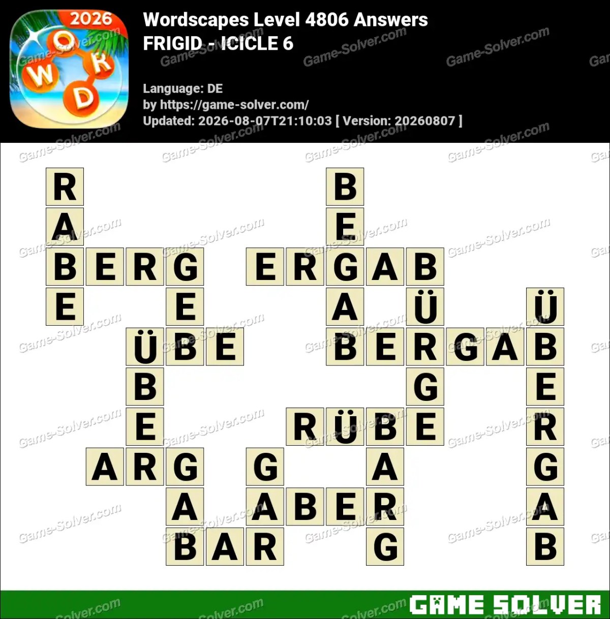 Wordscapes Deutsche Level 4806 Answers — FRIGID - ICICLE 6