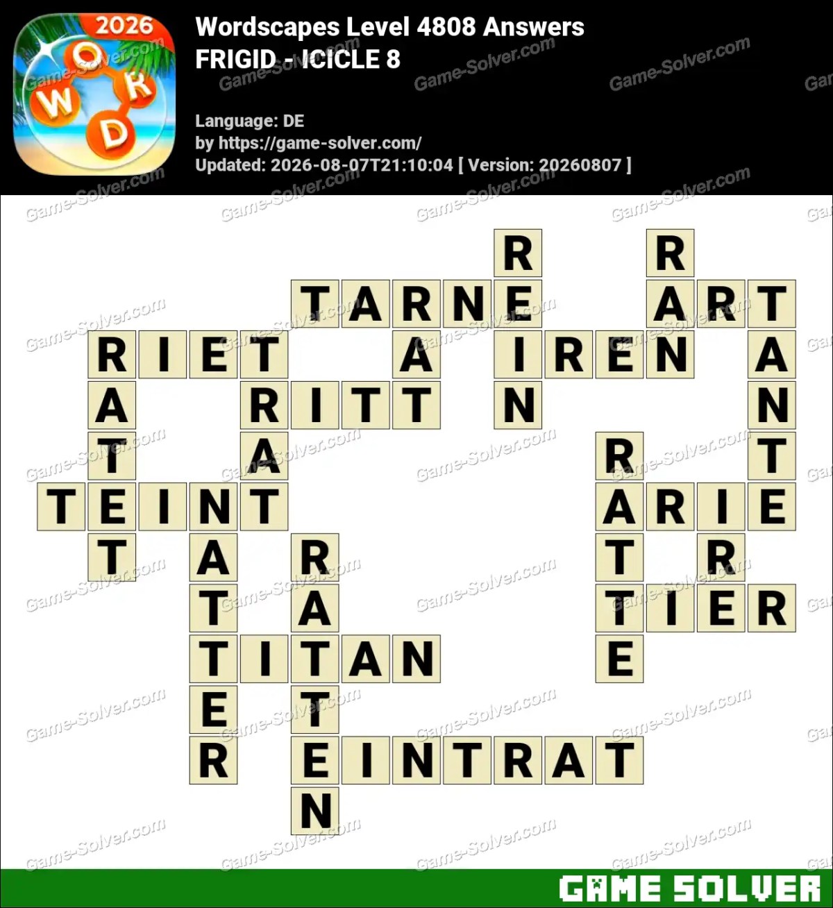 Wordscapes Deutsche Level 4808 Answers — FRIGID - ICICLE 8