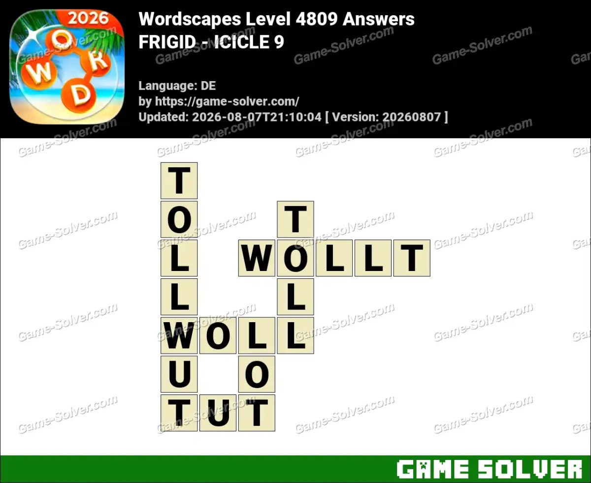 Wordscapes Deutsche Level 4809 Answers — FRIGID - ICICLE 9