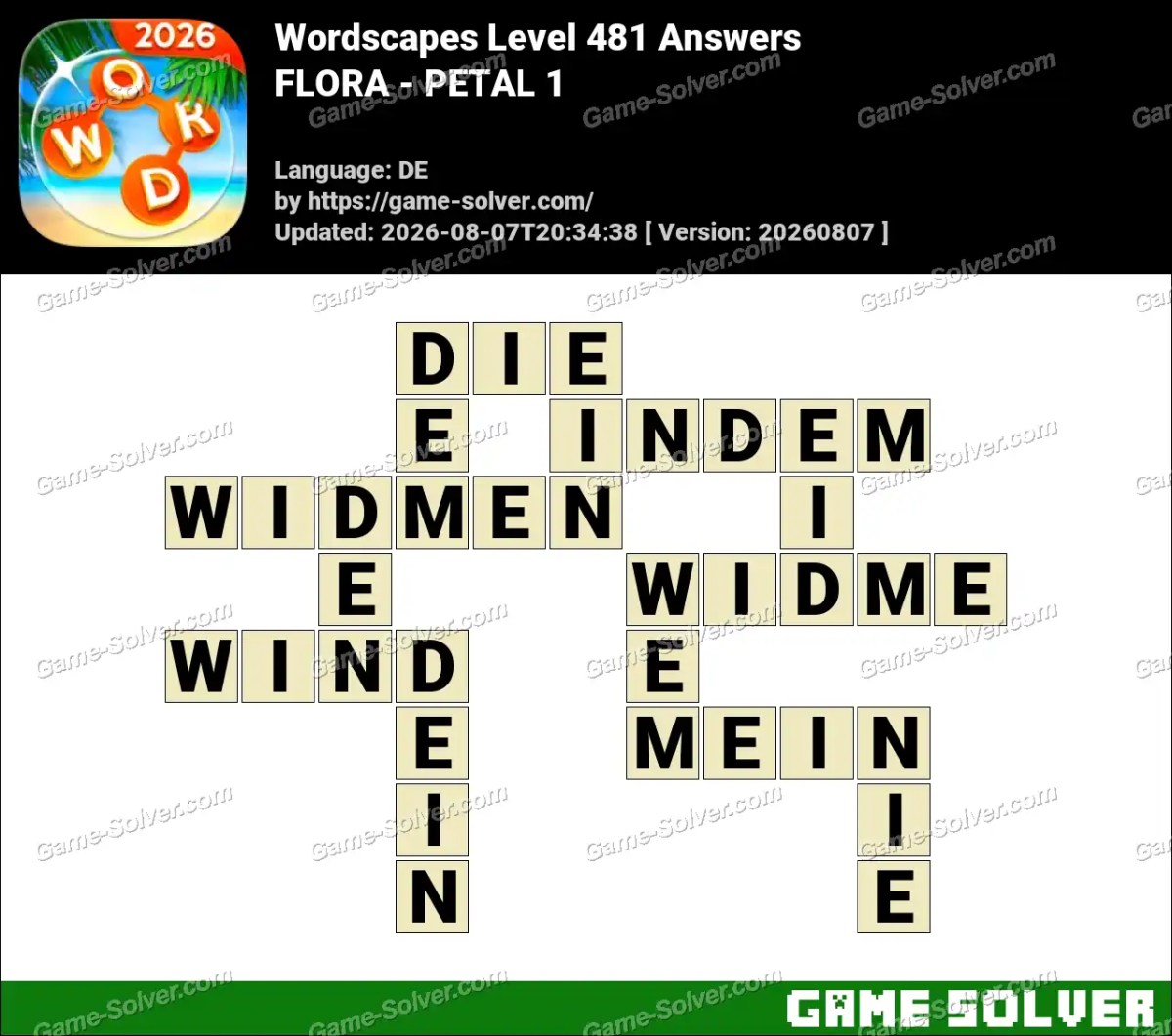 Wordscapes Deutsche Level 481 Answers — FLORA - PETAL 1 Wordscapes Deutsche Level 481 Answers — FLORA - PETAL 1