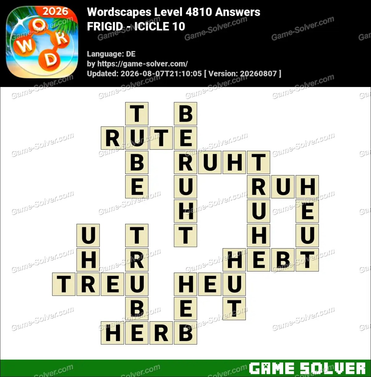 Wordscapes Deutsche Level 4810 Answers — FRIGID - ICICLE 10