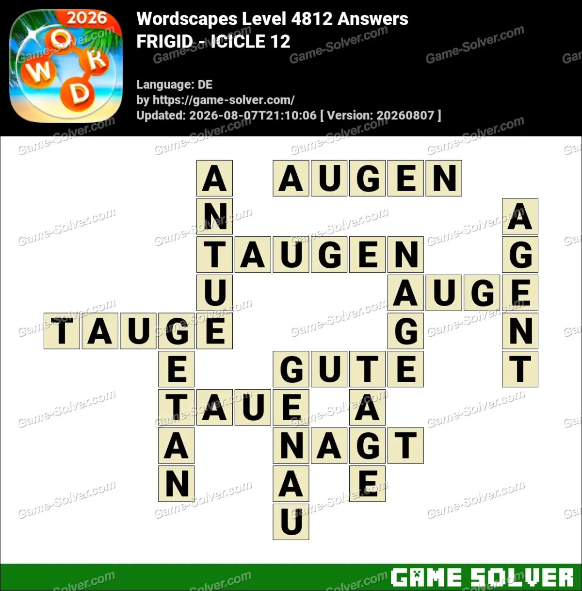 Wordscapes Deutsche Level 4812 Answers — FRIGID - ICICLE 12