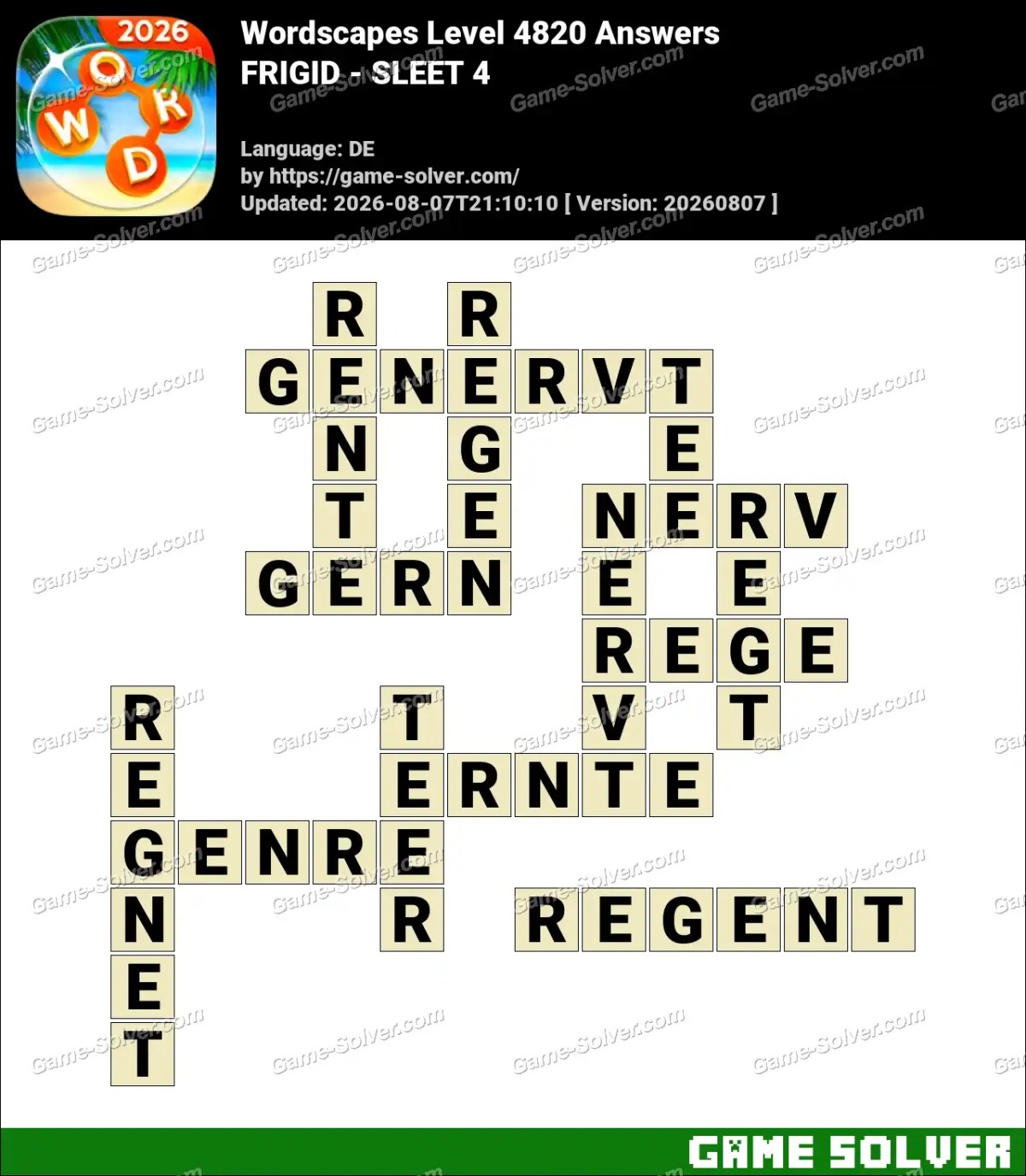 Wordscapes Deutsche Level 4820 Answers — FRIGID - SLEET 4