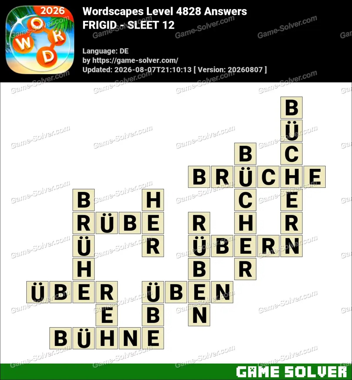 Wordscapes Deutsche Level 4828 Answers — FRIGID - SLEET 12