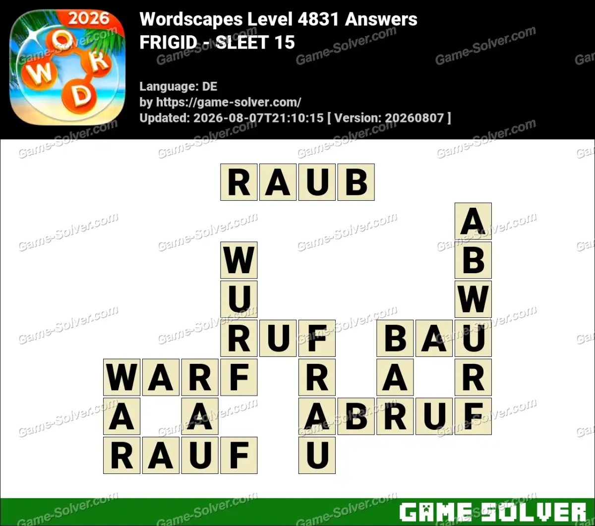 Wordscapes Deutsche Level 4831 Answers — FRIGID - SLEET 15