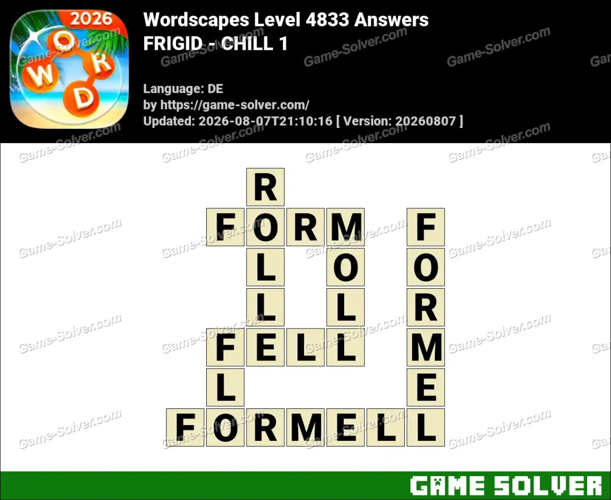 Wordscapes Deutsche Level 4833 Answers — FRIGID - CHILL 1 Wordscapes Deutsche Level 4833 Answers — FRIGID - CHILL 1