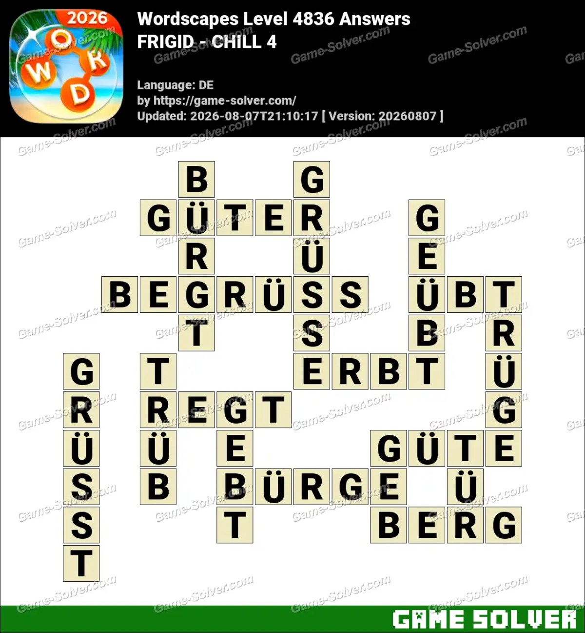 Wordscapes Deutsche Level 4836 Answers — FRIGID - CHILL 4