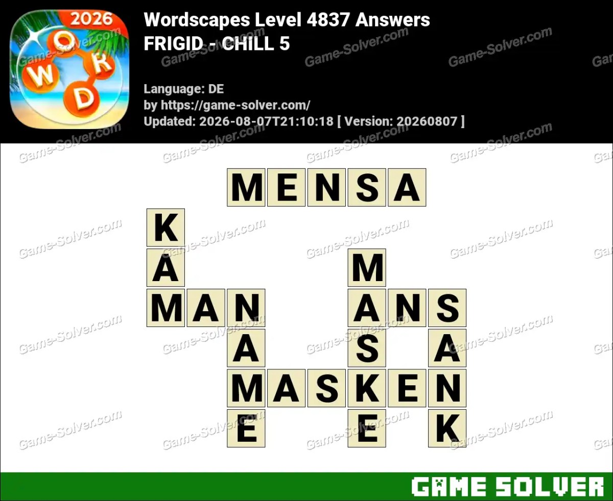 Wordscapes Deutsche Level 4837 Answers — FRIGID - CHILL 5