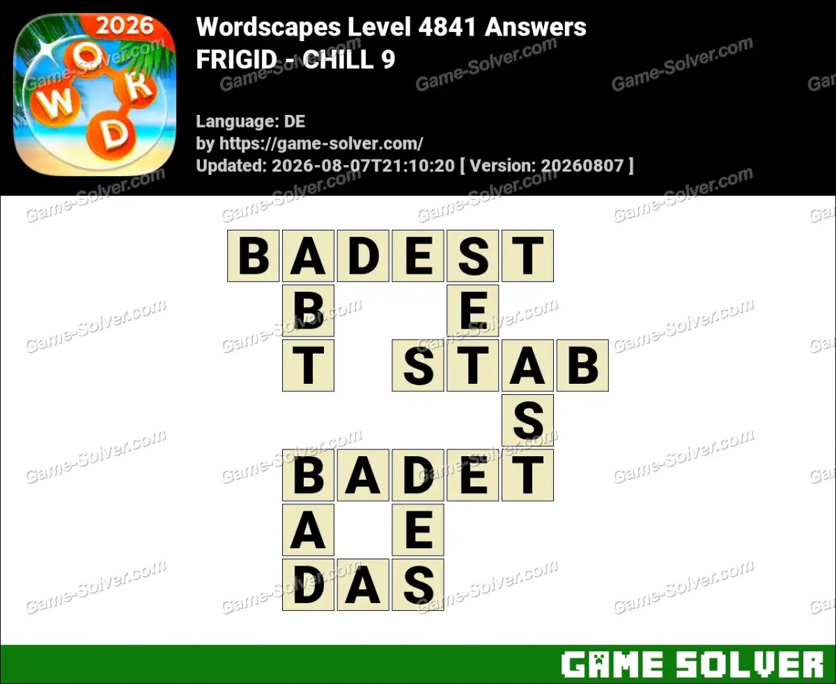 Wordscapes Deutsche Level 4841 Answers — FRIGID - CHILL 9