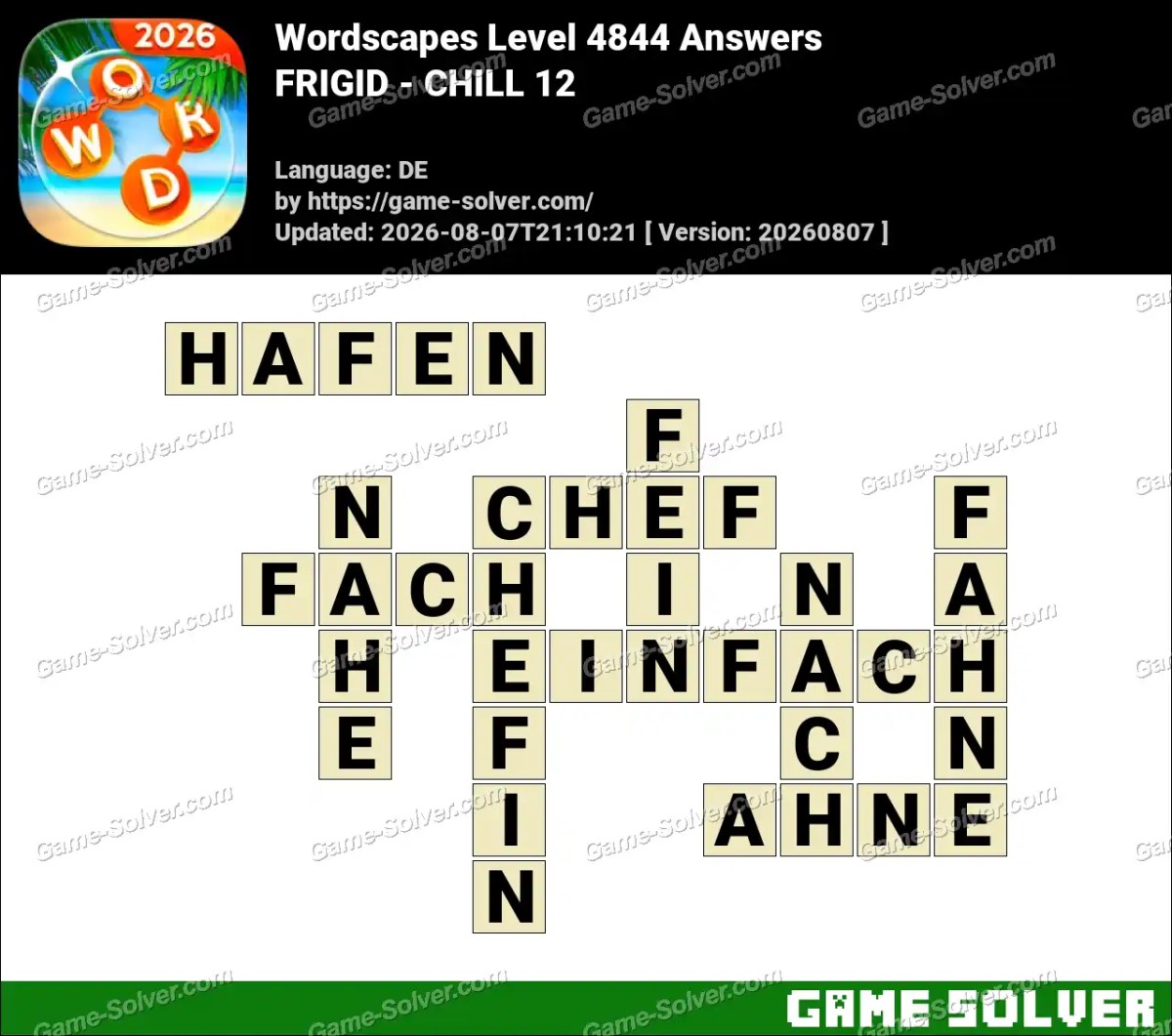 Wordscapes Deutsche Level 4844 Answers — FRIGID - CHILL 12