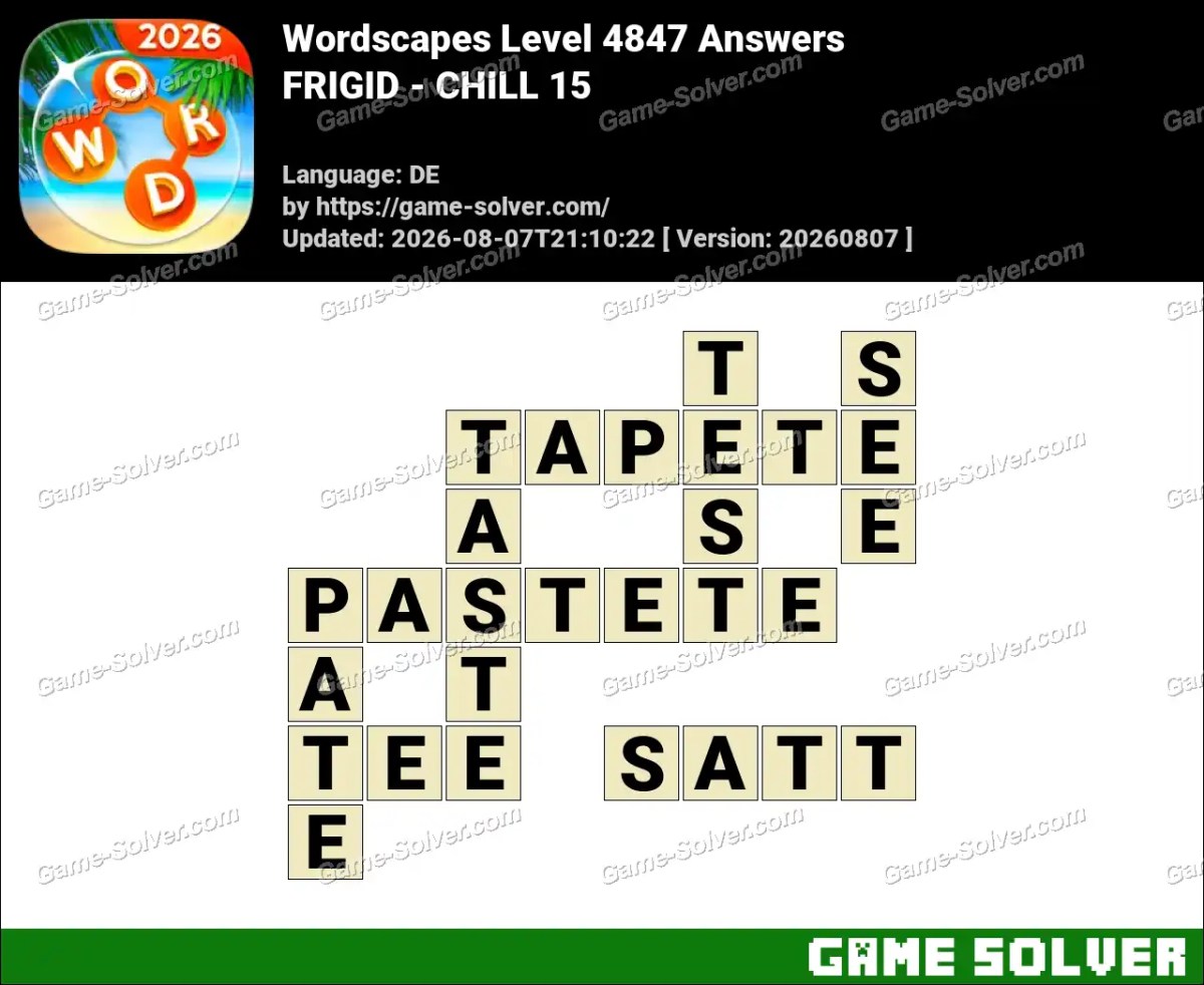 Wordscapes Deutsche Level 4847 Answers — FRIGID - CHILL 15