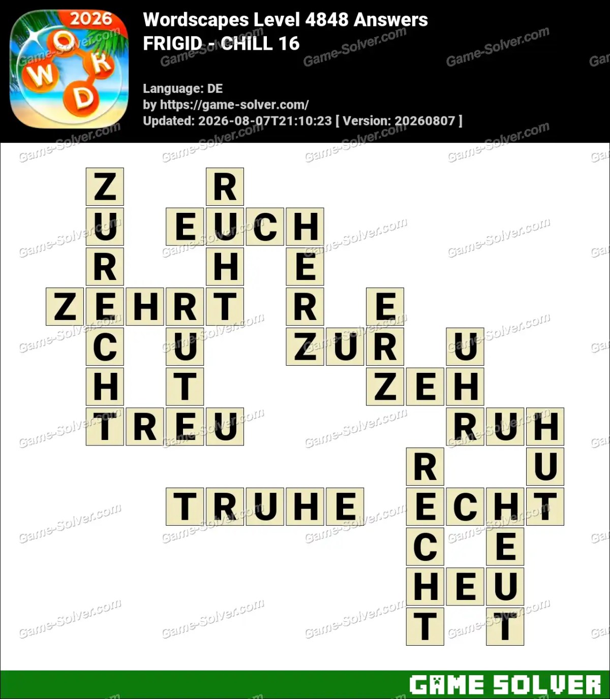 Wordscapes Deutsche Level 4848 Answers — FRIGID - CHILL 16