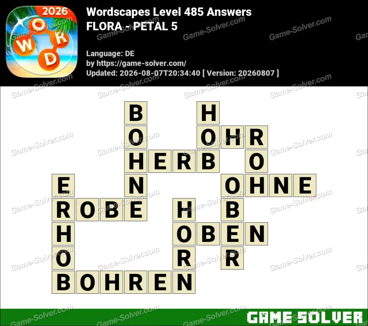 Wordscapes Deutsche Level 485 Answers — FLORA - PETAL 5 Wordscapes Deutsche Level 485 Answers — FLORA - PETAL 5