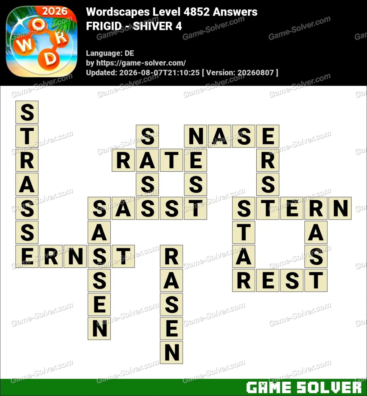 Wordscapes Deutsche Level 4852 Answers — FRIGID - SHIVER 4