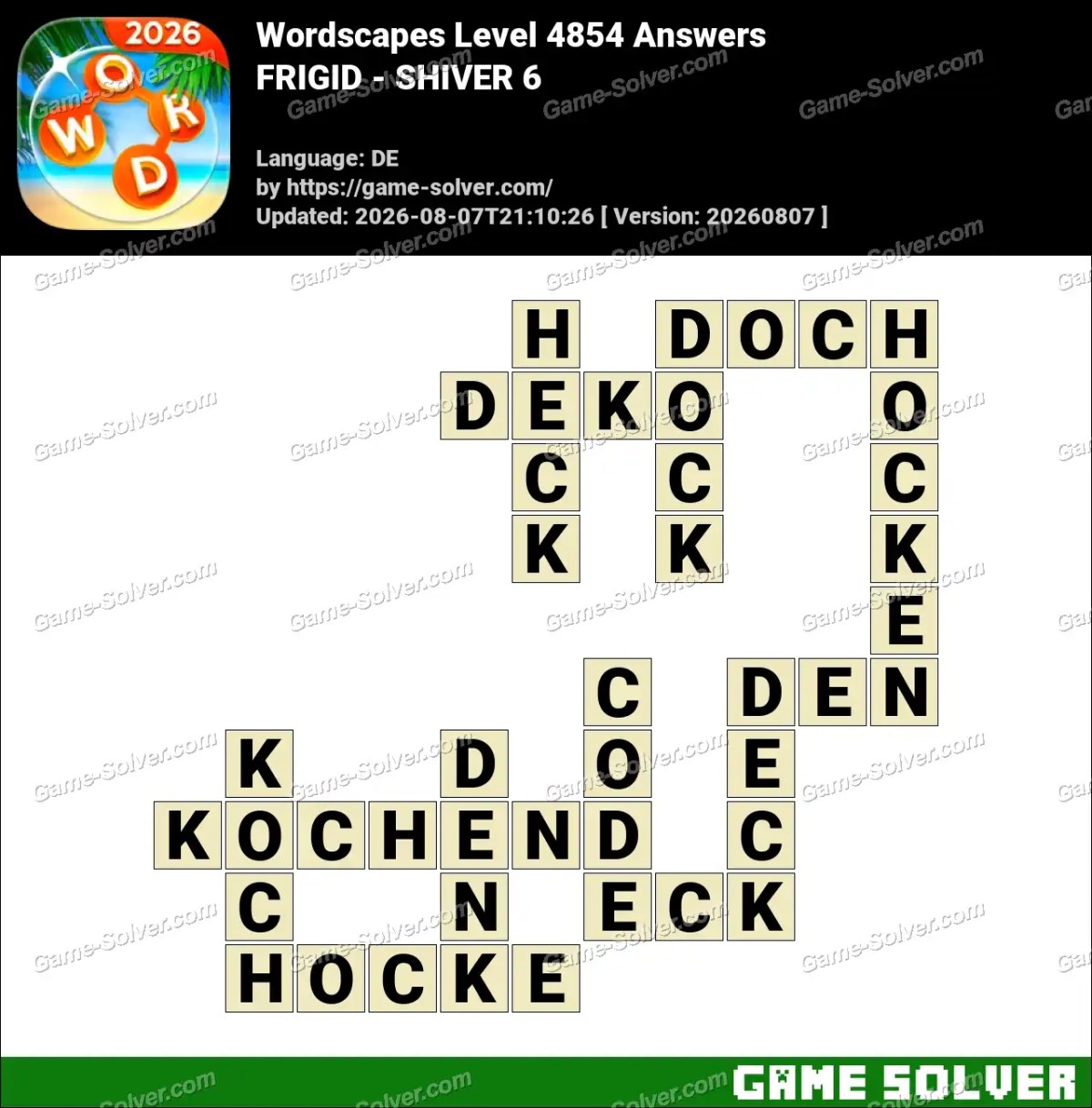 Wordscapes Deutsche Level 4854 Answers — FRIGID - SHIVER 6