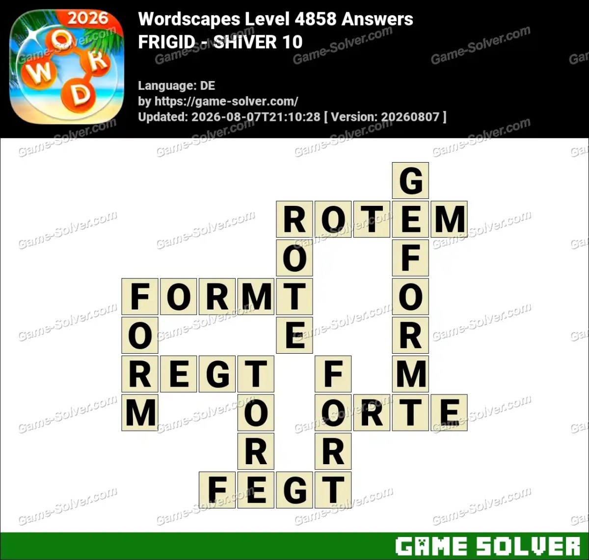 Wordscapes Deutsche Level 4858 Answers — FRIGID - SHIVER 10