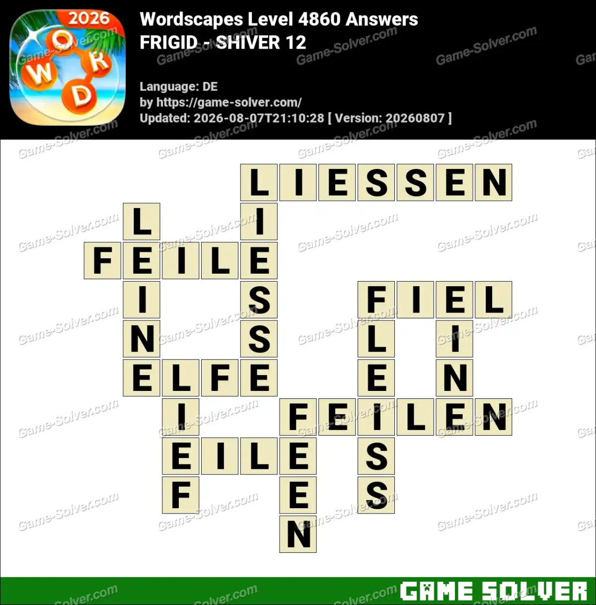 Wordscapes Deutsche Level 4860 Answers — FRIGID - SHIVER 12