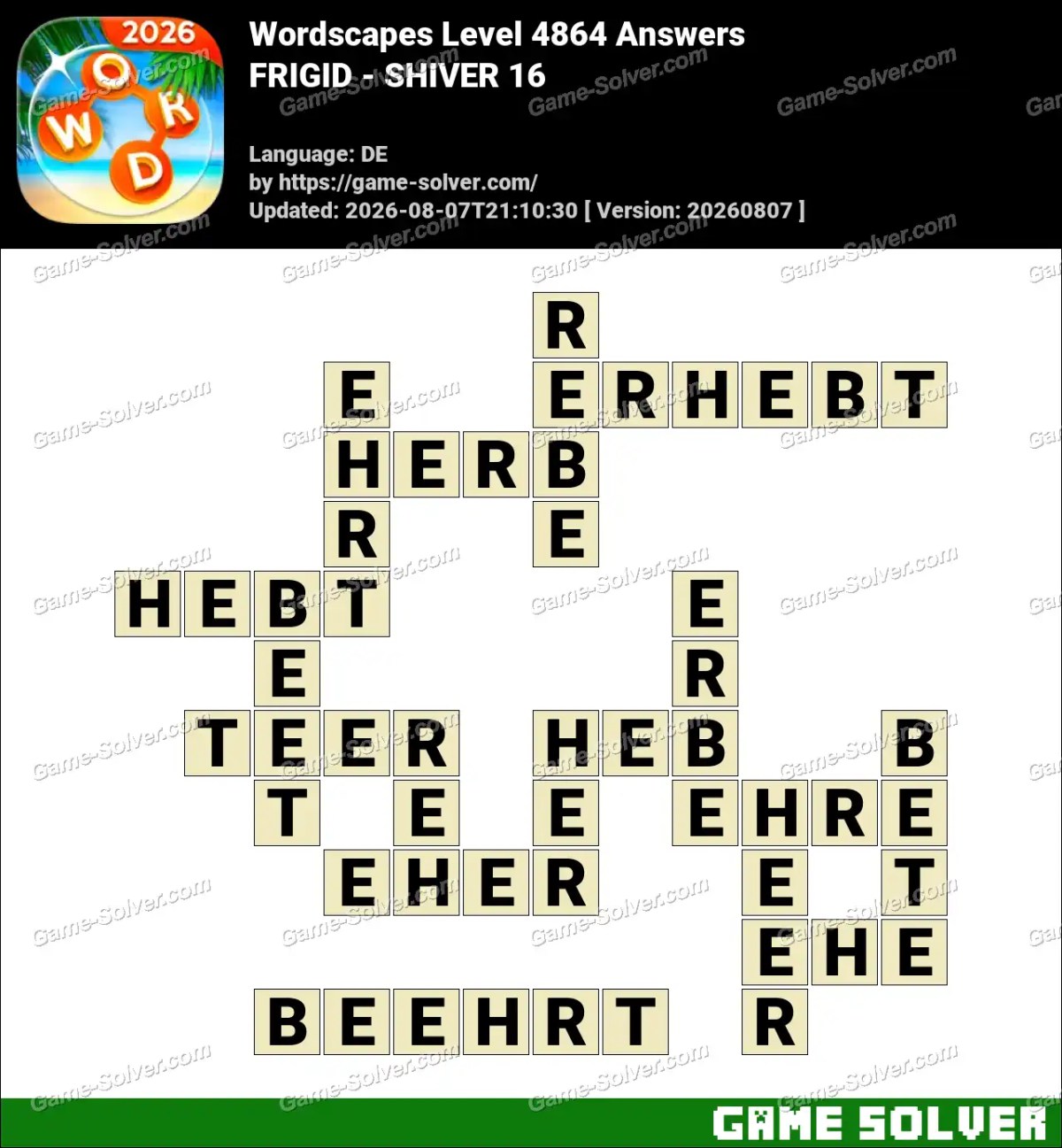 Wordscapes Deutsche Level 4864 Answers — FRIGID - SHIVER 16