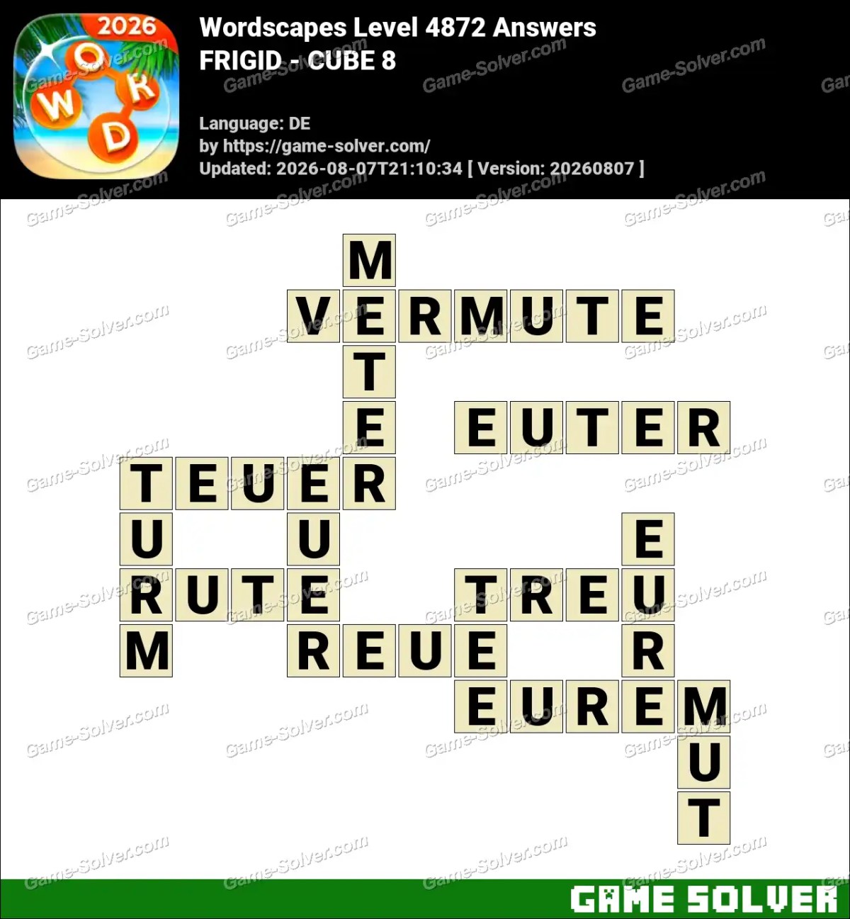 Wordscapes Deutsche Level 4872 Answers — FRIGID - CUBE 8