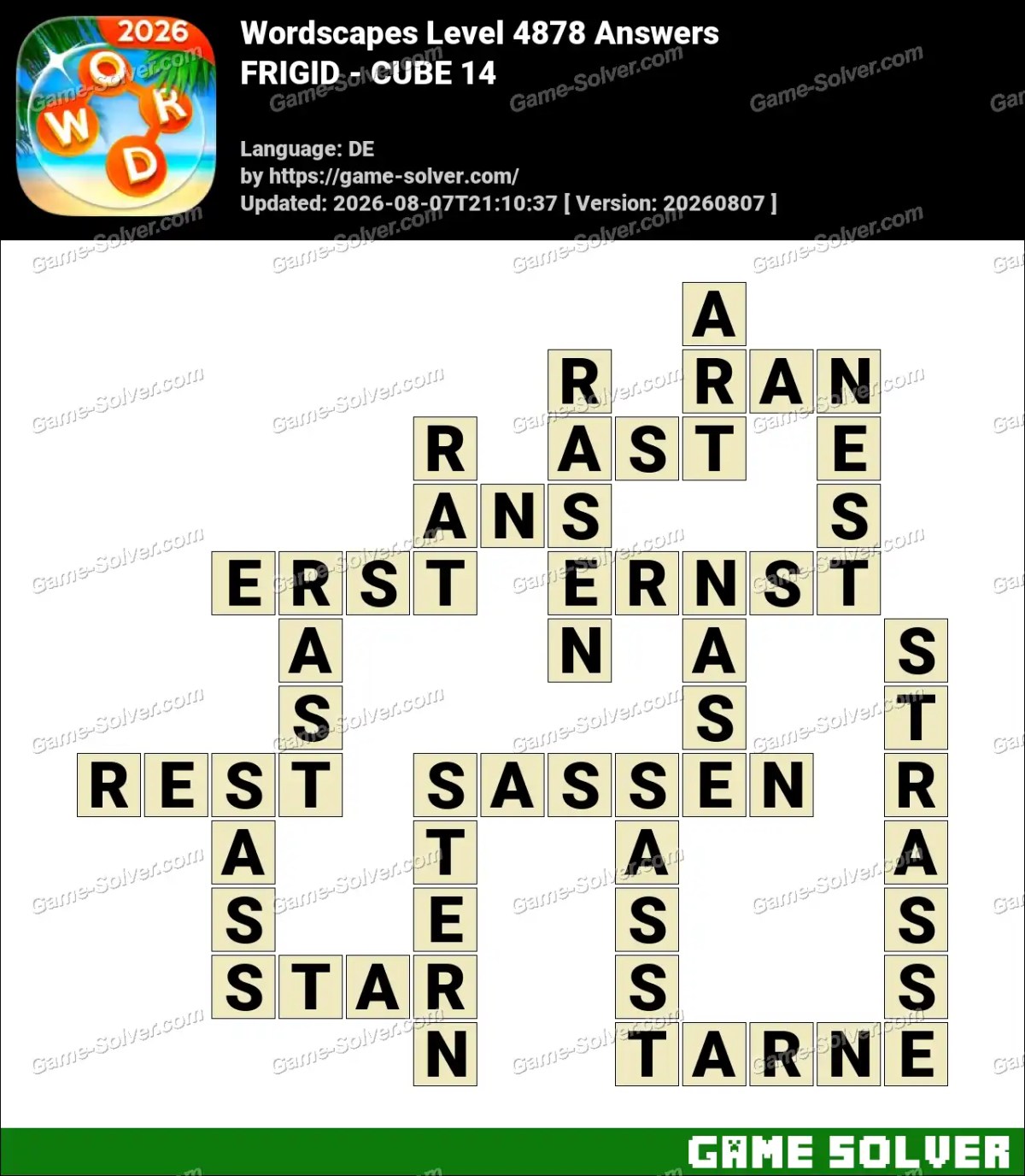 Wordscapes Deutsche Level 4878 Answers — FRIGID - CUBE 14