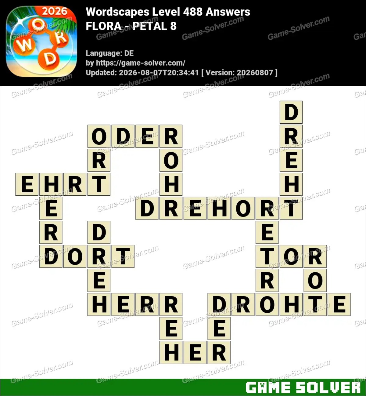 Wordscapes Deutsche Level 488 Answers — FLORA - PETAL 8 Wordscapes Deutsche Level 488 Answers — FLORA - PETAL 8