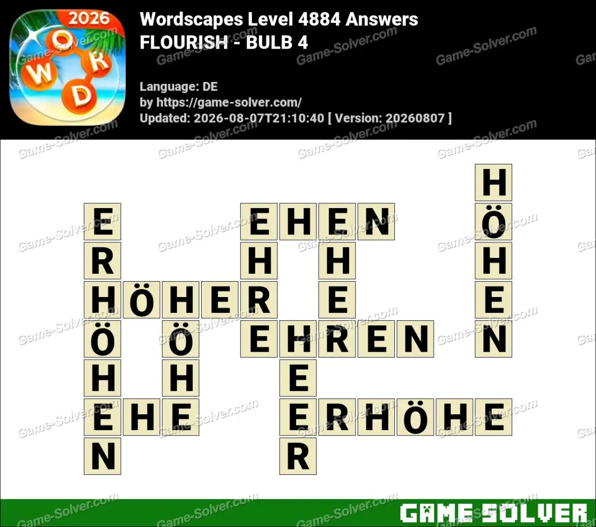 Wordscapes Deutsche Level 4884 Answers — FLOURISH - BULB 4