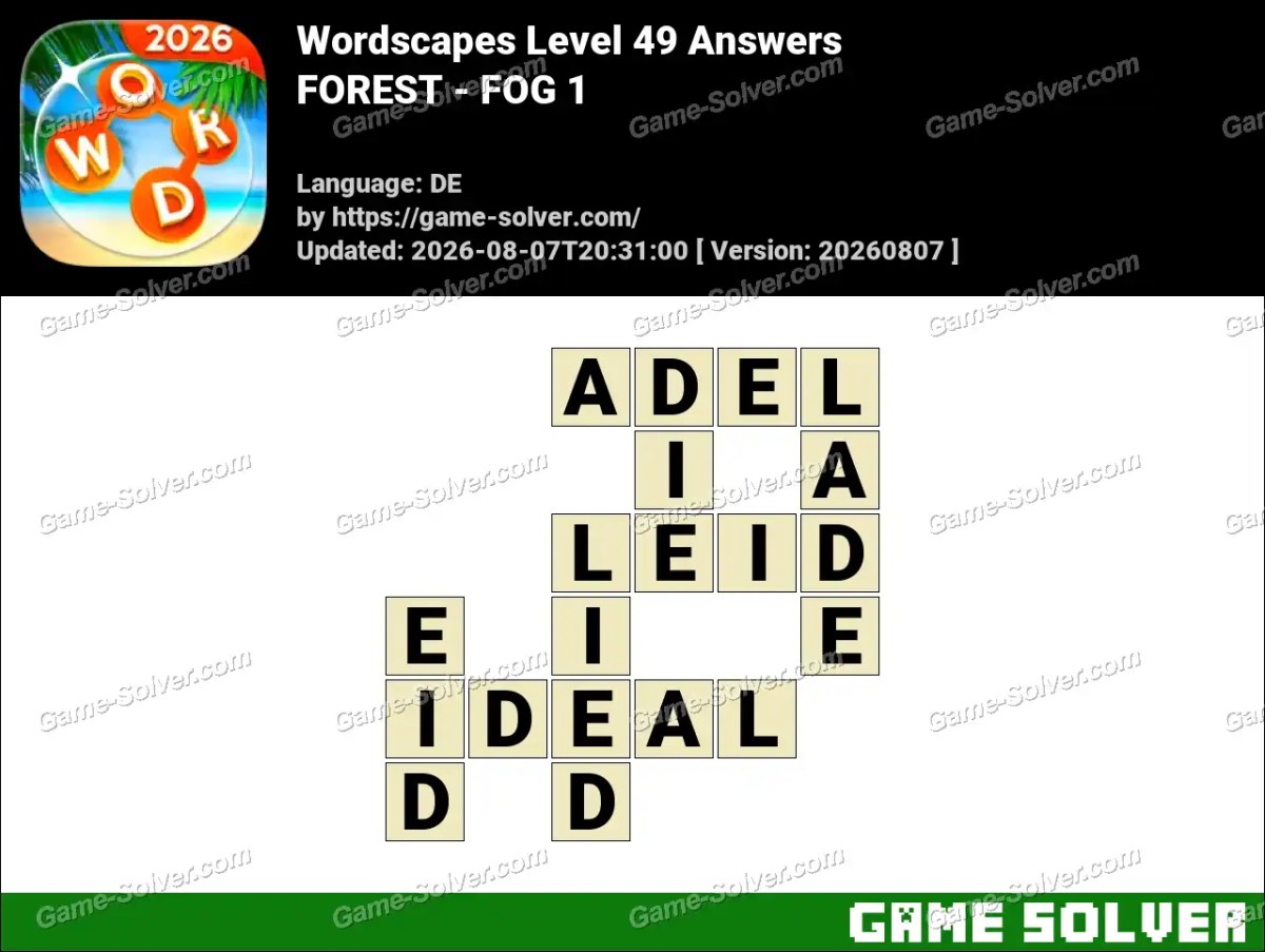 Wordscapes Deutsche Level 49 Answers — FOREST - FOG 1 Wordscapes Deutsche Level 49 Answers — FOREST - FOG 1
