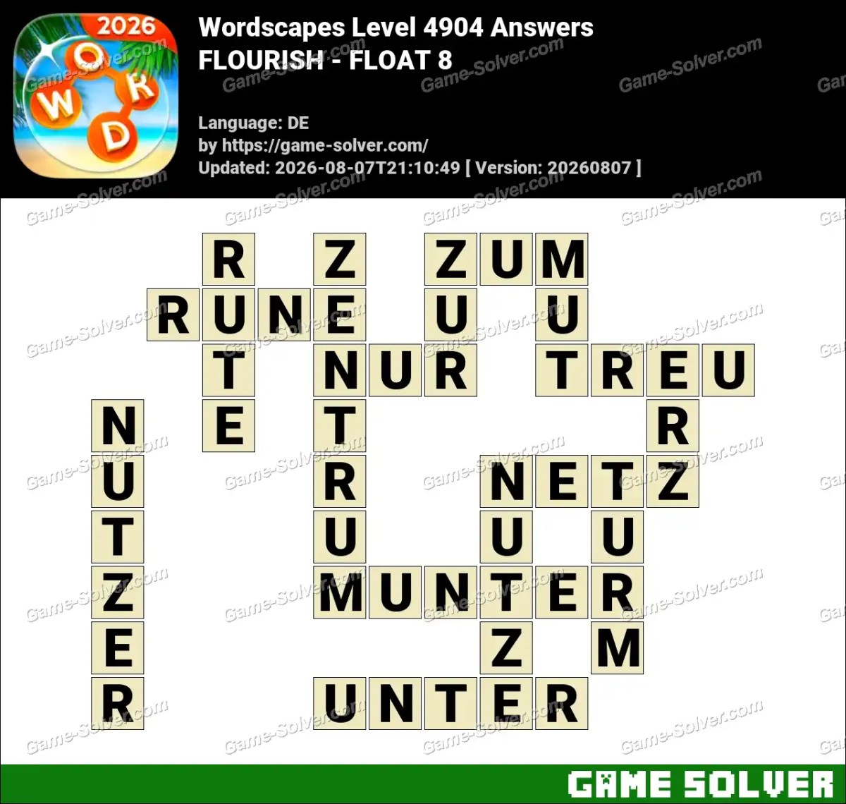 Wordscapes Deutsche Level 4904 Answers — FLOURISH - FLOAT 8