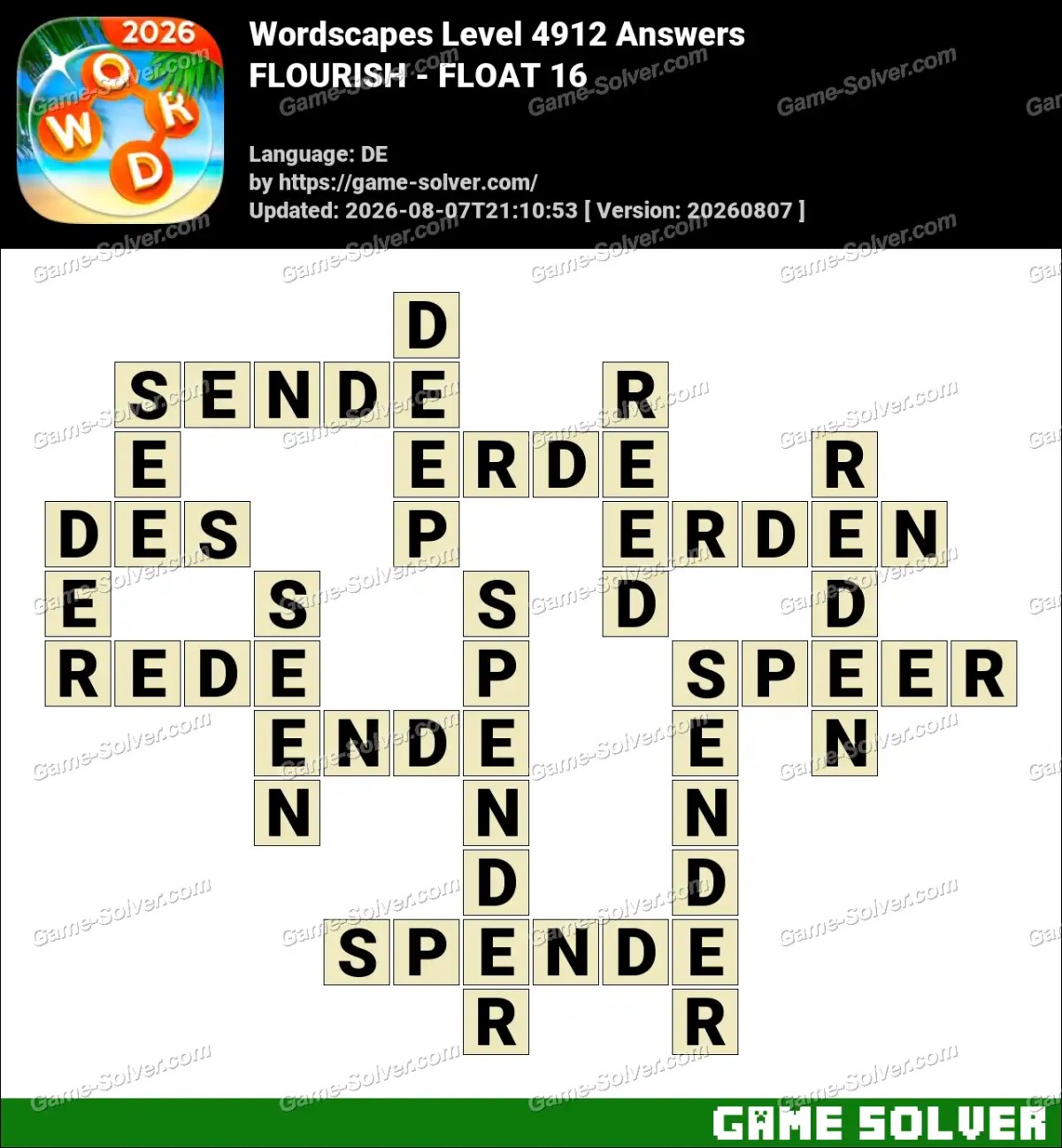 Wordscapes Deutsche Level 4912 Answers — FLOURISH - FLOAT 16