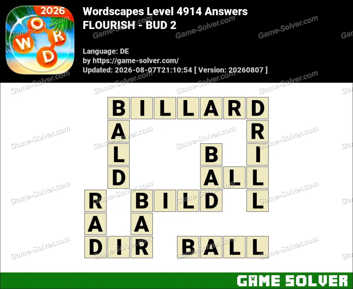 Wordscapes Deutsche Level 4914 Answers — FLOURISH - BUD 2