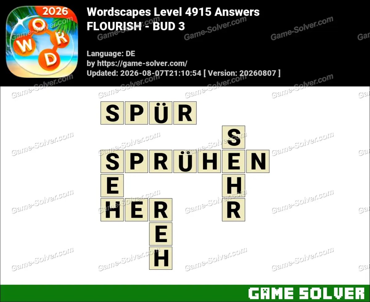 Wordscapes Deutsche Level 4915 Answers — FLOURISH - BUD 3