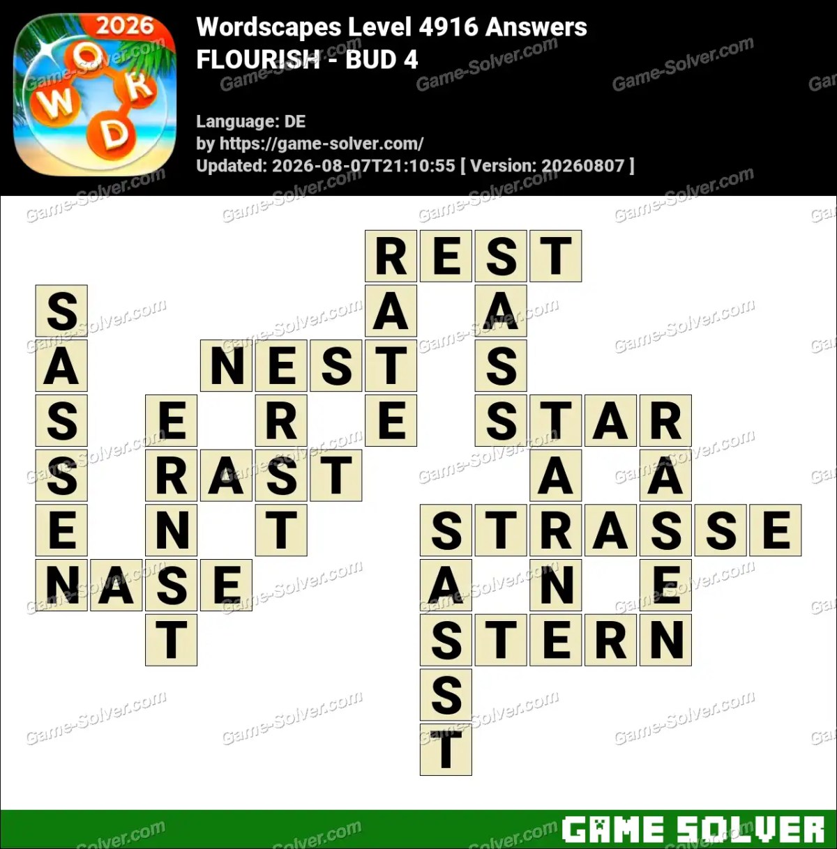 Wordscapes Deutsche Level 4916 Answers — FLOURISH - BUD 4