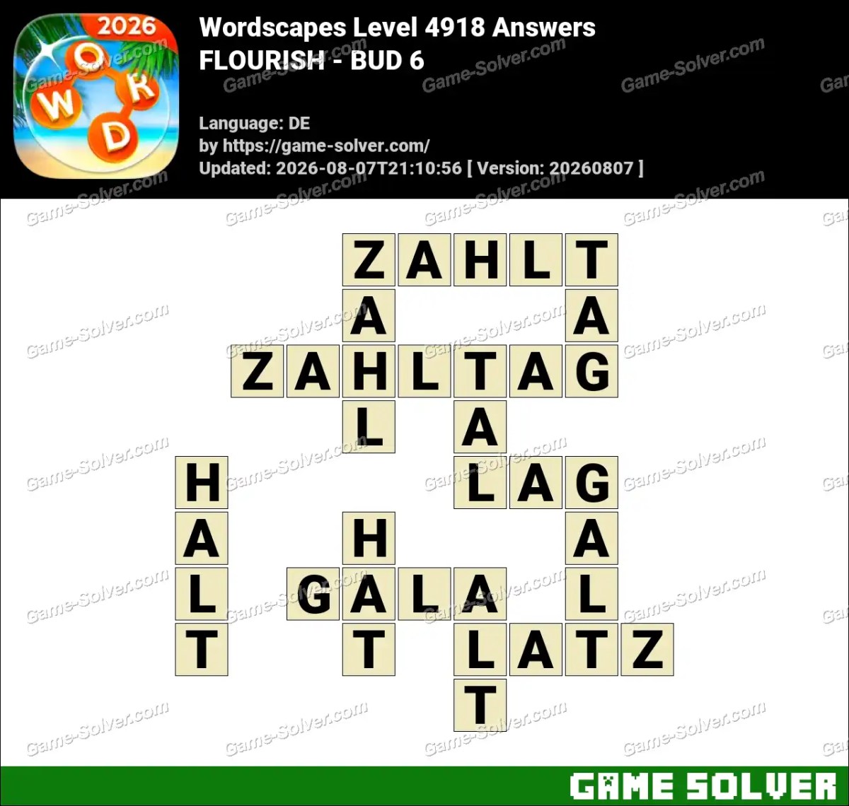 Wordscapes Deutsche Level 4918 Answers — FLOURISH - BUD 6