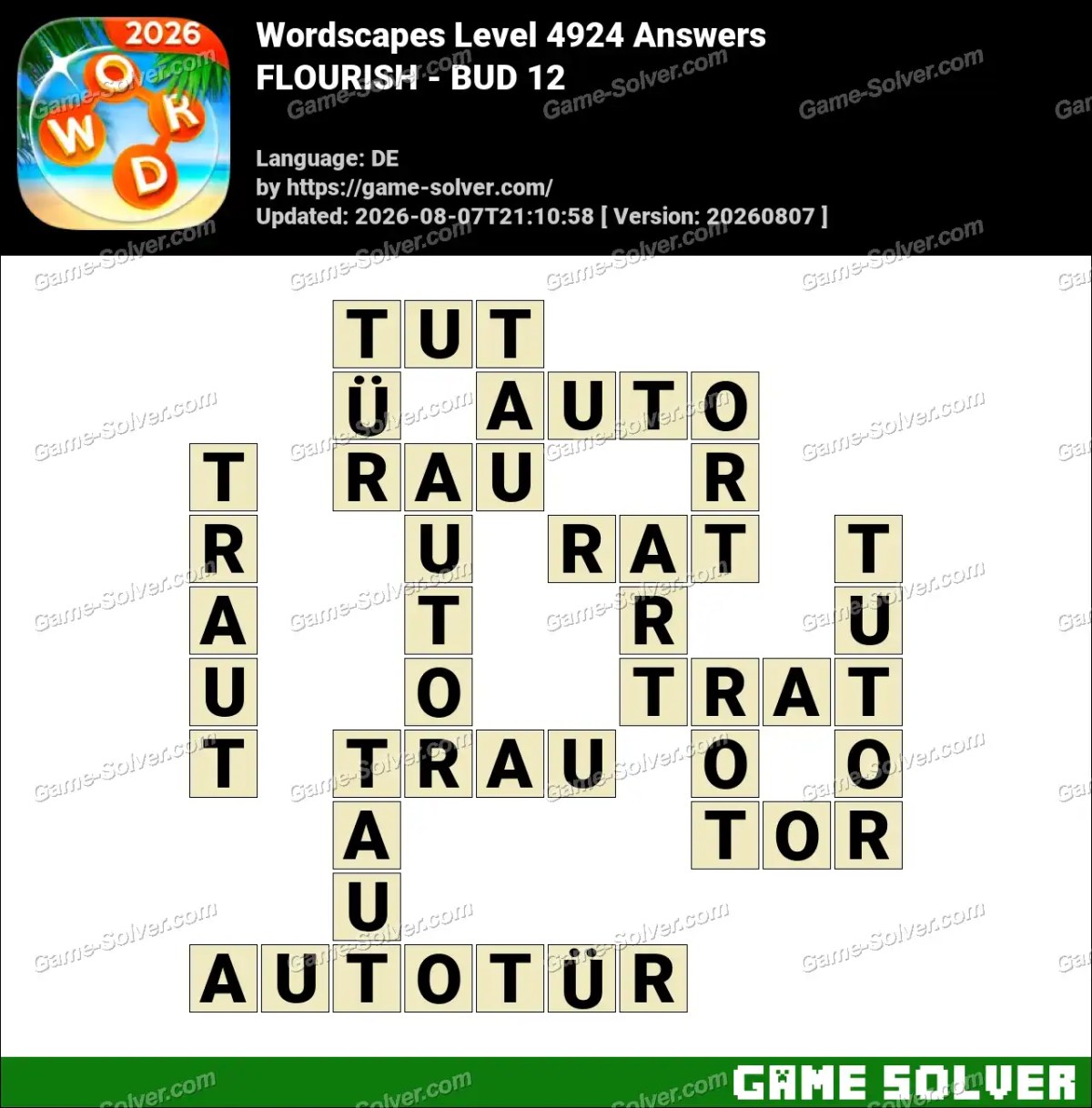 Wordscapes Deutsche Level 4924 Answers — FLOURISH - BUD 12