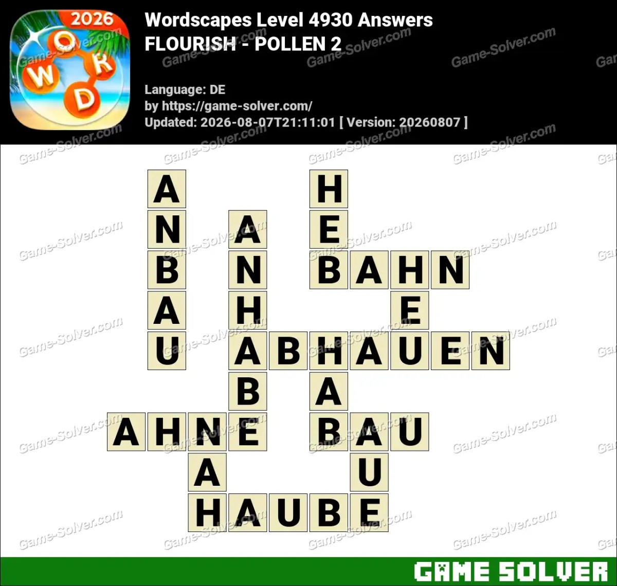 Wordscapes Deutsche Level 4930 Answers — FLOURISH - POLLEN 2