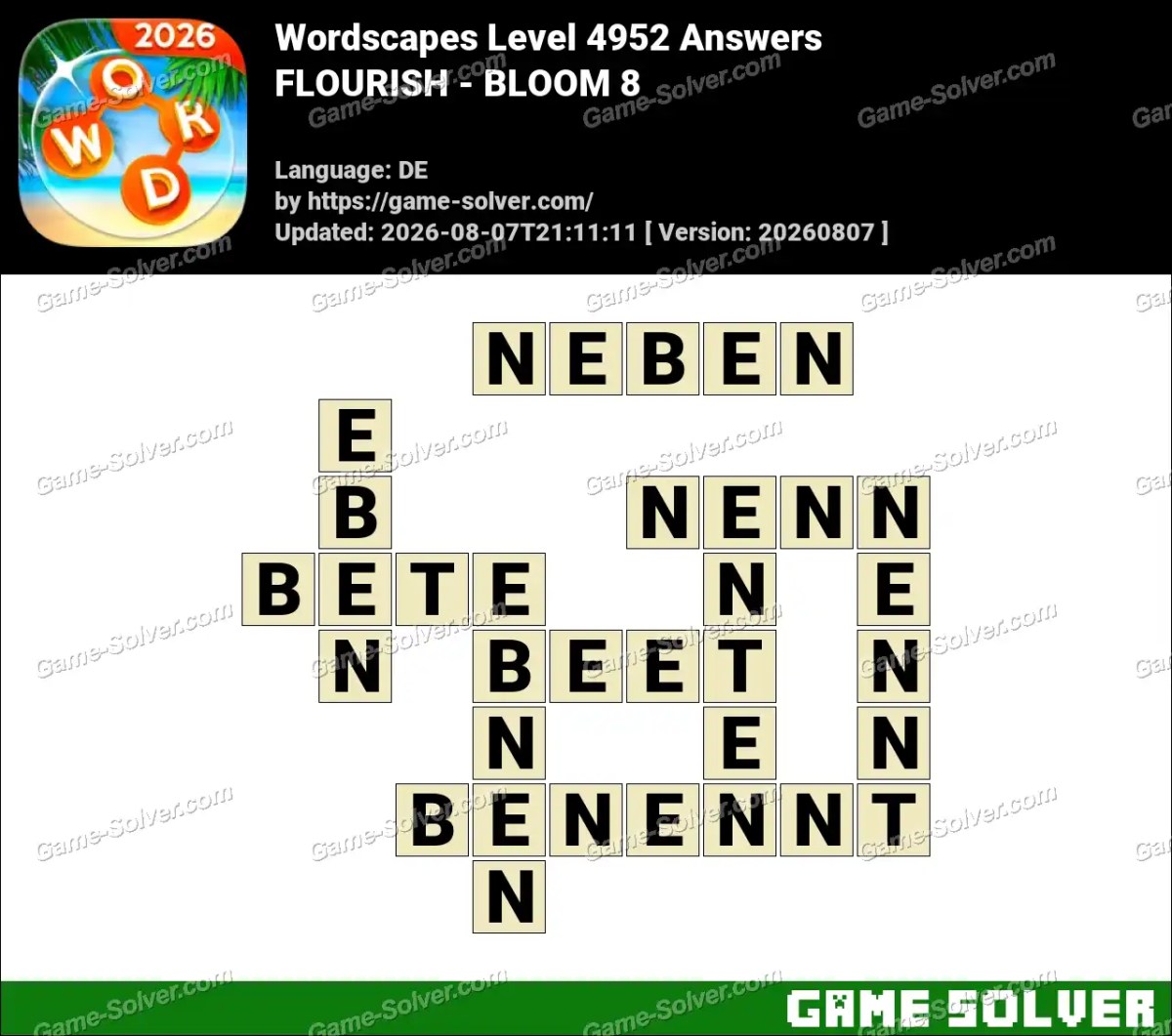Wordscapes Deutsche Level 4952 Answers — FLOURISH - BLOOM 8