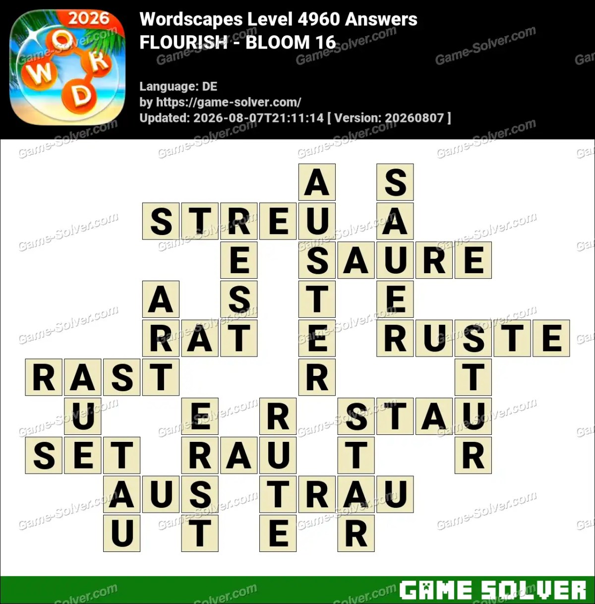 Wordscapes Deutsche Level 4960 Answers — FLOURISH - BLOOM 16